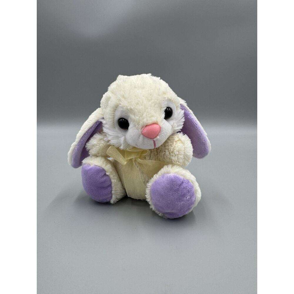 Tom’s Toy International Bunny Rabbit Cream Colored & Purple Plush Small 6”